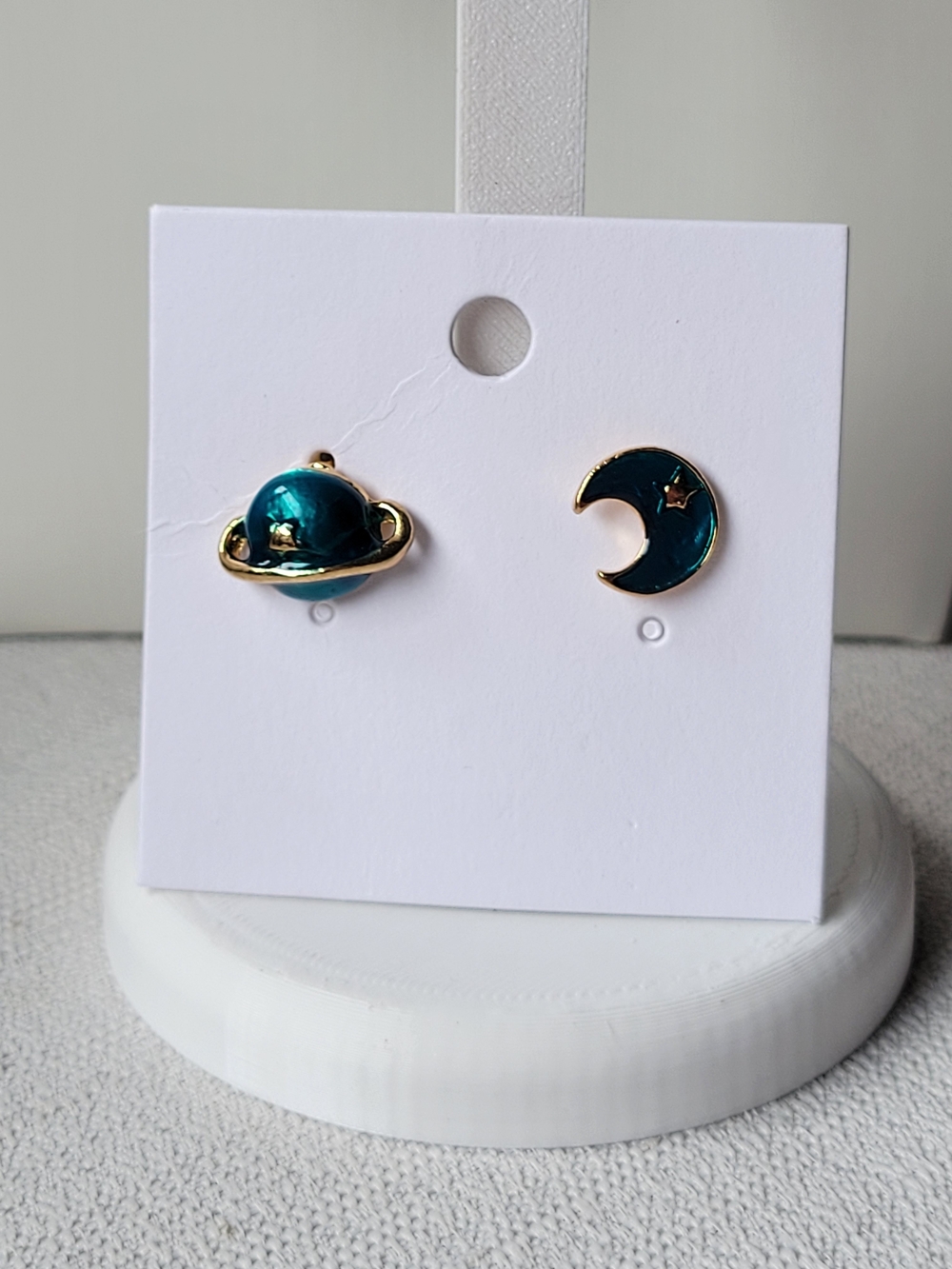 5/$25💎 Teal Planet and Moon Enamel Stud Earrings